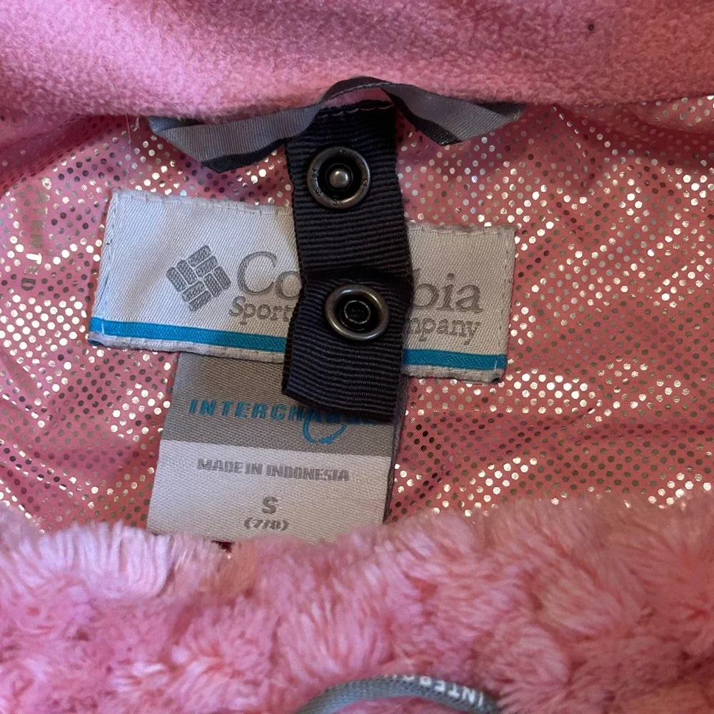Columbia Girls Pink Chevron 3-in-1 Interchange Jacket Omni-Heat Small